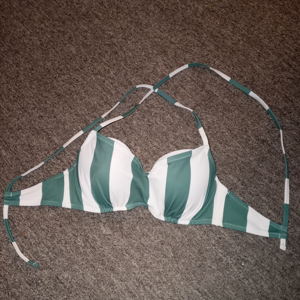 Shade And Shore Green And White Striped Bikini Top Size 34c